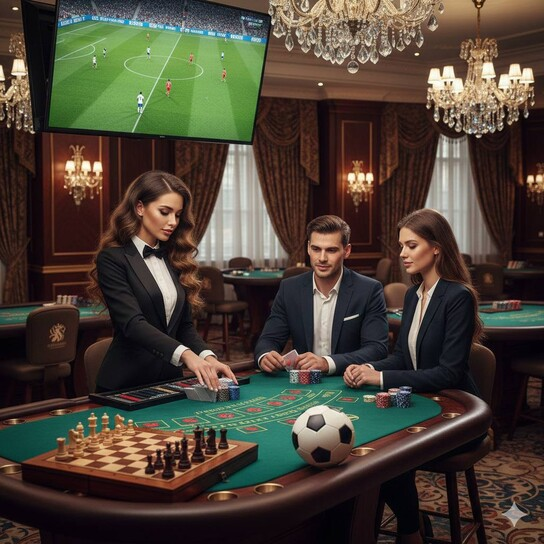 Luxurious casino interior with elegant lighting and gaming tables